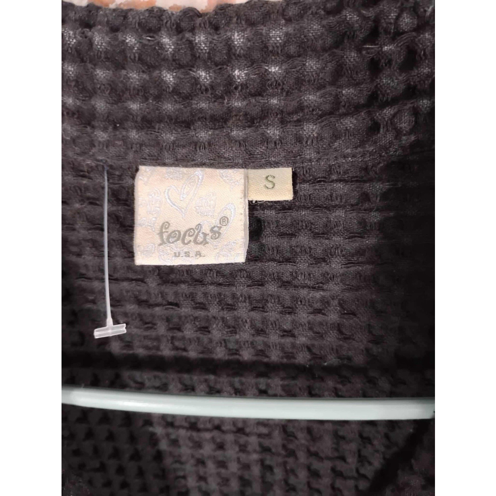 FOCUS Black Lagenlook Jacket Small Puffed Waffle Textured Weave Button Down Top - Picture 3 of 4